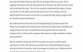 **PUBLIC ANNOUNCEMENT CLOSURE OF 2025 SUMMER CAMP** 