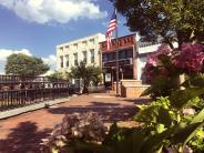 photo of the dallas courtyard with flag