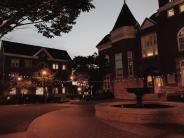 Nightime photo of the Dallas courtyard