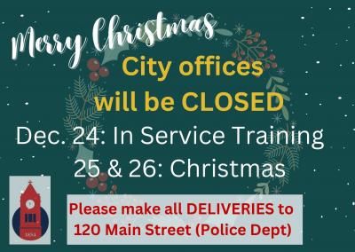 Closed 24-26 for In-service & Christmas
