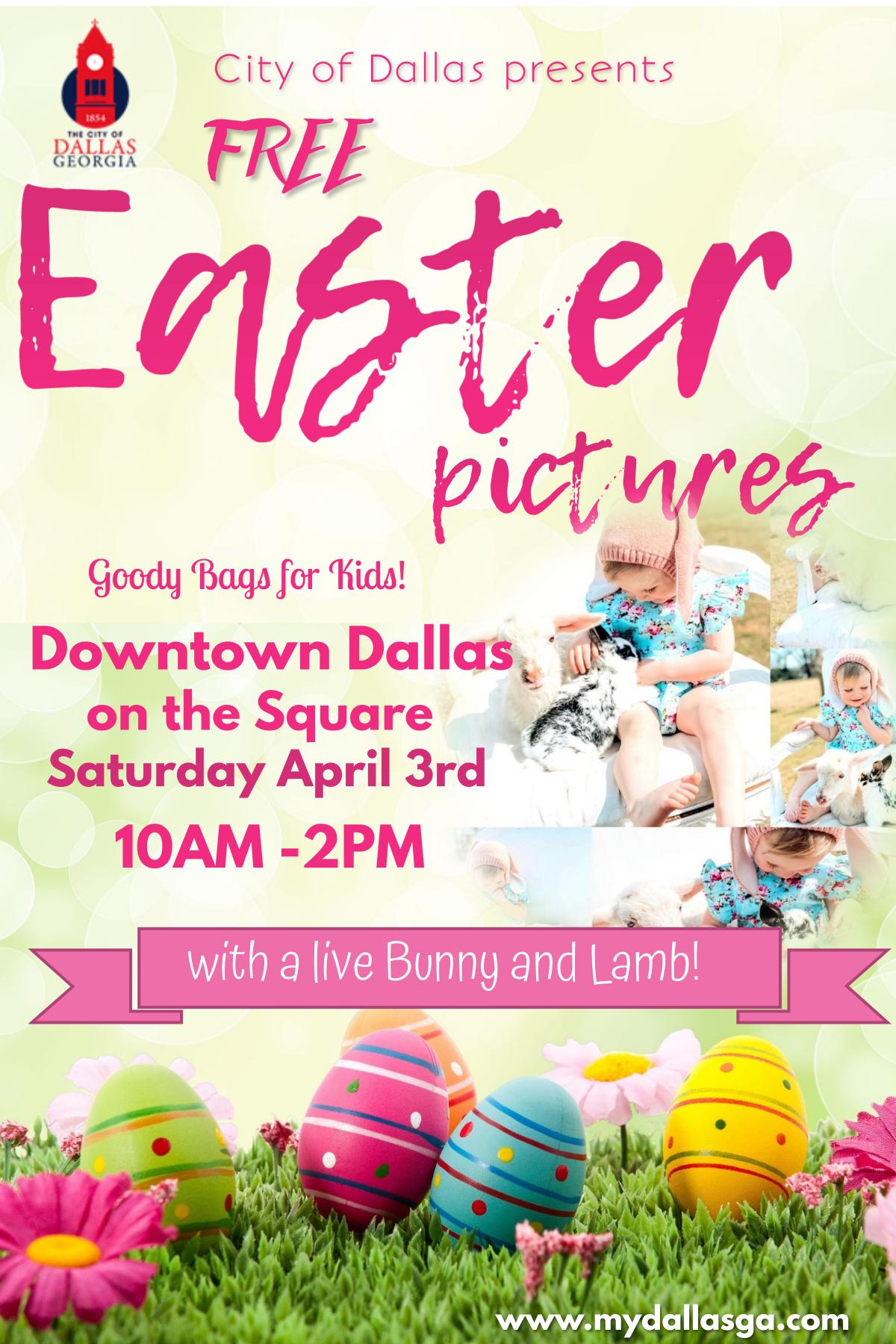 Free Easter Pictures with live bunny and lamb Saturday April 3rd, 10am to 2pm